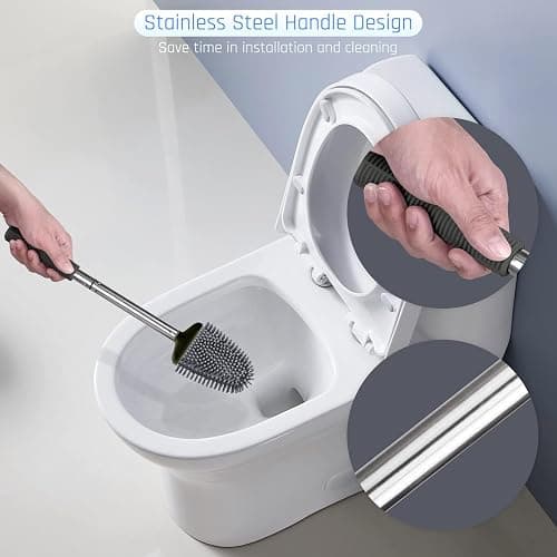Sellemer Toilet Brush and Holder Set - Flexible Toilet Bowl Brush Head with Silicone Bristles, Compact Size for Storage and Organization, Ventilation Slots Base (2 Pack, Black) thumbnail 5