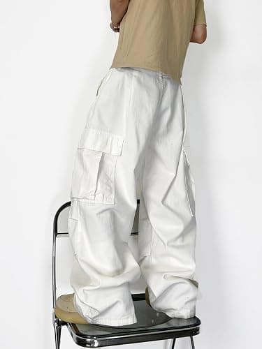 Men's Y2K Baggy Cargo Jeans Casual Distressed Washed Grey Denim Pants with Pockets Relaxed Streetwear thumbnail 5