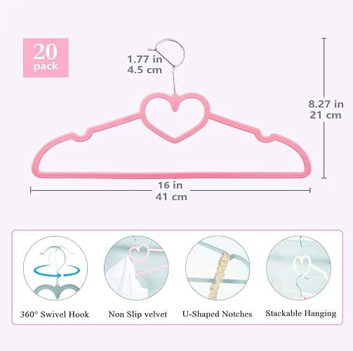 JIUXCF Velvet Hangers 20 Pack, 16" Non Slip Adult Hangers, Slim Clothes Hanger with 360 Degree Swivel Hook - Durable & Cute for Coats, Shirts, Dress (Pink) thumbnail 2