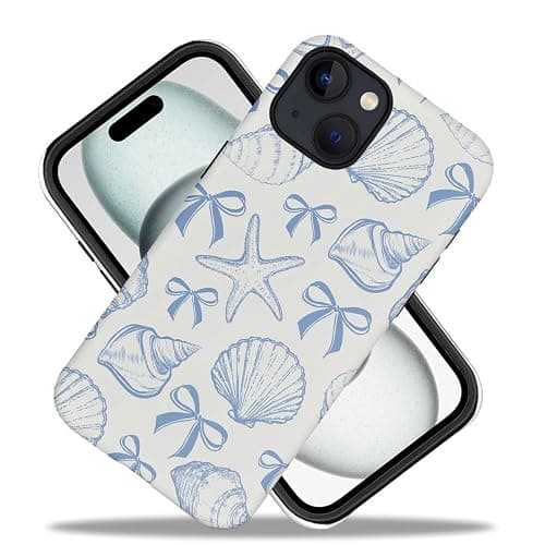 DAIZAG Case Compatible with iPhone 14,Fit Shockproof Cover for Women Girls,Blue Seashell Bow thumbnail 2