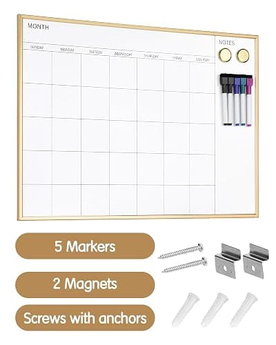 VUSIGN Magnetic Monthly Calendar Whiteboard, 17'' x 23'' Dry Erase Calendar for Wall Office School Home, Gold Wooden Frame thumbnail 6