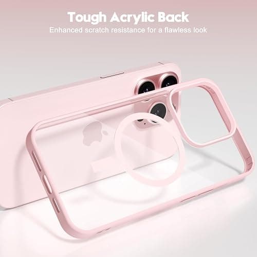 oakxco for iPhone 15 Pro Case Clear Magnetic Compatible with Magsafe, Thin Slim Transparent Non Yellowing, Hybrid Soft Silicone Bumper & Hard Plastic Protective Cover for Women, Light Pink thumbnail 7