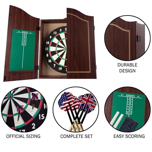 Dart Board Cabinet Set with 18-inch Dartboard, 6 Steel-Tip Darts, and Chalkboard Scoring for Game Rooms, Man Caves, and Home Bars by Trademark Poker thumbnail 5