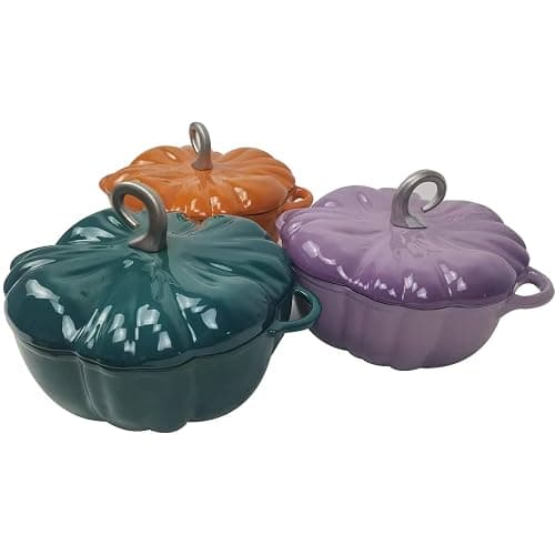 💜Cast Iron Pumpkin Cocotte - Dutch Oven Pot With Lid, Non Stick, Stew & Soup Pot, Serves 3-5, Halloween & Thanksgiving Decor Gift (Orange) thumbnail 7