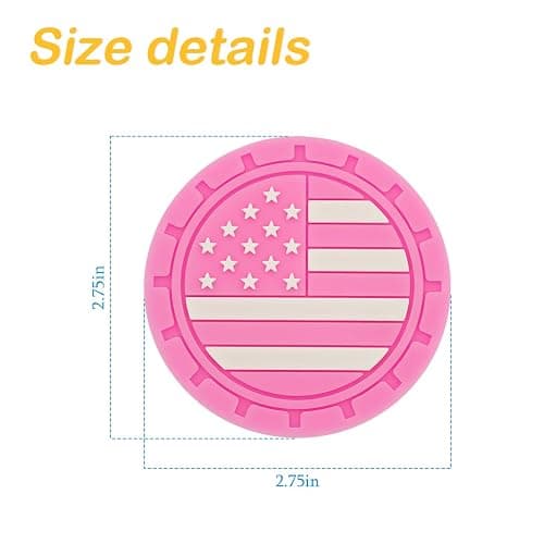 Osilly Car Cup Holder Coasters, 4 Pack American Flag Insert Car Cup Coaster, 2.75 Inch PVC Anti Slip Shockproof Embedded Drink Mat, Car Interior Decoration Accessories for SUV, Truck (Pink) thumbnail 2