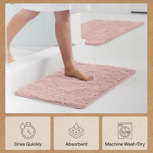 GORILLA GRIP Bath Rug Mat, Thick Soft Absorbent Chenille, Quick Dry Microfiber Mats, Rubber Backing Washable Shower Floor Rugs, US Designed Bathroom Bathmat Home Decor Accessories, 24x17 Dusty Rose thumbnail 7