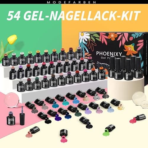 U V Nagellack, Phoenixy 54 Farben Gel Nagellack Set mit Base Top Matte Glitter Coat, Gel Nägel Set, Geschenke für Frauen Nail Art zu Hause thumbnail 3