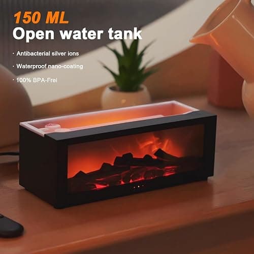 3D Flame Essential Oil Diffuser, 150ml Fireplace Flame Light Humidifier with Timer, Auto-Off Protection, 7 Colors LED Night Light and Remote Control, Aroma Diffuser for Home, Office, Bedroom (Black) thumbnail 7