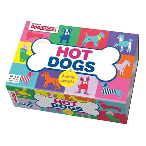 United Oddsocks Hot Dogs Gift Box – 6 Poochy Themed Oddsocks for Women – UK 4-8, EUR 37-42, US 6.5-10.5 – Colourful Dog Socks Gift Set, Cotton Rich, Crew Length, Perfect for Animal Lovers & Sock Fans thumbnail 3