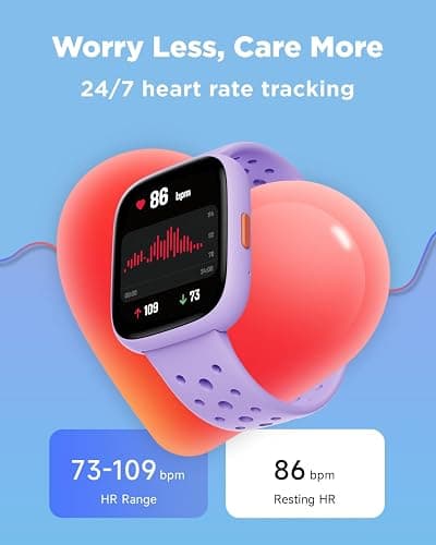 BIGGERFIVE Smart Watch for Kids No APP No Phone Needed, 1.8" Fitness Tracker Watch Pedometer, Heart Rate, Sleep Monitor, IP68 Waterproof, Step Counter, Puzzle Games for Girls Teens 5-16, Lilac thumbnail 5