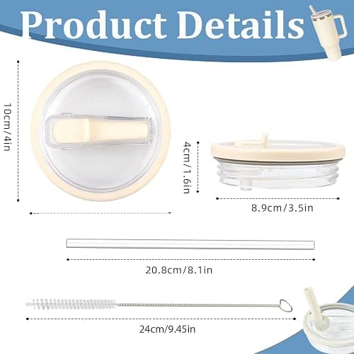 2pcs Stanley Cup Leakproof Lid with Straws for Stanley 40oz Replacement,No-Spill Cup Lids for Stanley Quencher,Tumbler Flip Straw Lid Include Cleaning Brush for Stanley Accessories (White) thumbnail 2