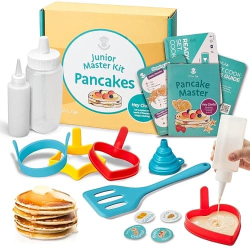 Tovla Jr. Kids Pancake Making Kit | Learn to Cook Breakfast | Ages 5-12 | Breakfast Making Kit | Pancake Molds Batter Squeeze Bottle | Family Fun DIY | Visual Recipes | Birthday Christmas Gift - Image 1