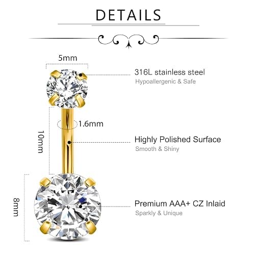 D.Bella 14G Stainless Steel Belly Button Rings 10mm 3/8" Barbell Belly Navel Rings Piercing for Women thumbnail 2