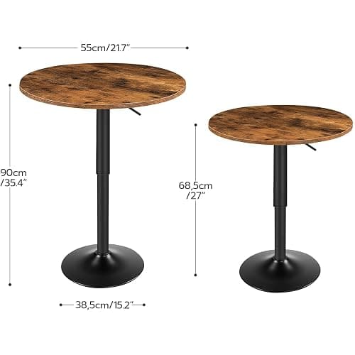 HOOBRO Bar Table, Height-Adjustable Round Pub Table 27-35.4 Inches with Sturdy Base, Modern Style, Easy to Assemble, Suitable for Small Space, Rustic and Black BF58BT01G1 thumbnail 3