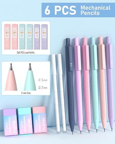 Nicpro 57 PCS Aesthetic Book Annotation Kit with Pen Case, 12 Dual Highlighters, 5 Gel Pens, 6 Mechanical Pencil, 2 Markers 1200PCS Transparent Sticky Notes and Tabs for Bible Study Student Stationary thumbnail 6