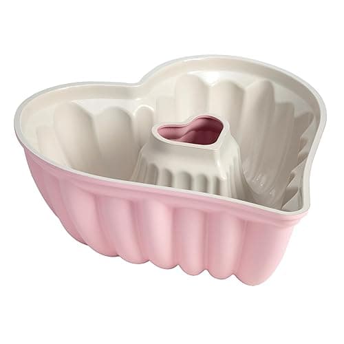 Paris Hilton Heart Shaped Fluted Cake Pan, Cast Aluminum with Clean Ceramic Nonstick Bakeware, Dishwasher Safe, Made without PFAS, PFOA, PFOS & PFTE, 9-Inch, Pink - Image 1