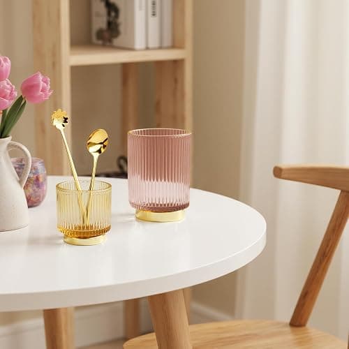 FullMeet Makeup Brush holder Organizer, Crystal Glass Toothbrush Holders, Striped Make Up Brush Holder for Vanity, Pen Holder for Desk, Vase -White (S+L) thumbnail 5