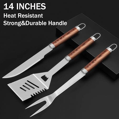 MUJUZE 19pcs Grill Set for Men,Woodgrain Grilling Accessories,Grill Utensils Set,Stainless Steel BBQ Tools for Outdoor,Camping,Backyard,Grilling Gifts for Christmas thumbnail 7