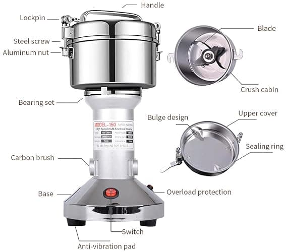 Grain Mill 150g High Speed Food Electric Stainless Steel Grinder Mill Seeds Flour Nut Pill Wheat Corn Herbs Spices & Seasonings Grinder Dry Grain Powder Machine thumbnail 4
