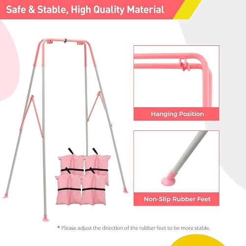 FUNLIO Foldable Swing Stand for Kids with 4 Sandbags, Heavy Duty Metal A-Frame Indoor/Outdoor for Backyard, Suitable Most Toddler/Baby Jumper/Hammock Chair - Pink thumbnail 4