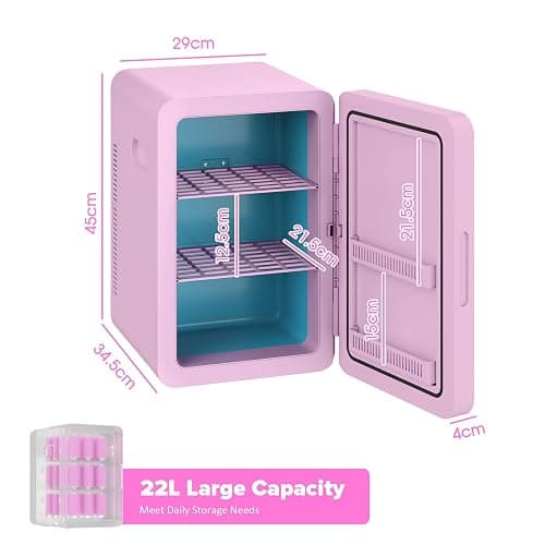 Mini Fridge 22Liter/ 30 Cans, AC+12V DC Cooler & Warmer Portable Mini Fridge for Bedrooms with Adjustable Shelves, Small Fridges for Car, Home Office, Travel, Cosmetics, Drinks (Pink) thumbnail 2