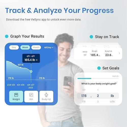 Etekcity Smart Scale for Body Weight and Fat Percentage, Digital Bathroom Accurate Weighing Machine for People's BMI Muscle, Bluetooth Electronic Body Composition Monitor Syncs with App, 400lb, White thumbnail 4