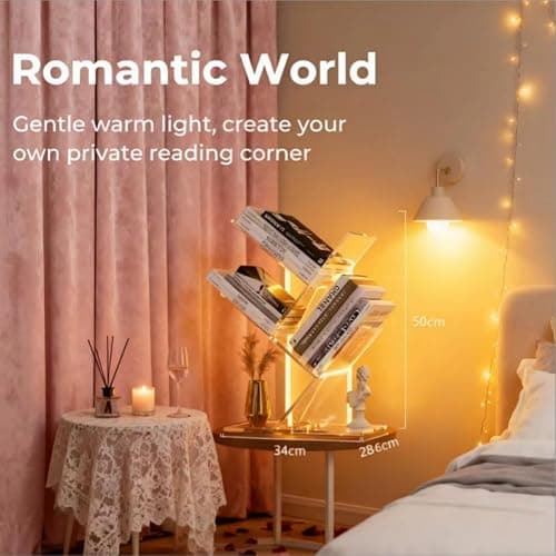 YiXinHo Small Bookshelf with Light, 3 Tier Acrylic Short and Petite Bookcase, Mini Tree Bookshelf for Compact Spaces/Desk/Living Room Decor/Bedroom/Apartment Decor/DVD Storage thumbnail 6