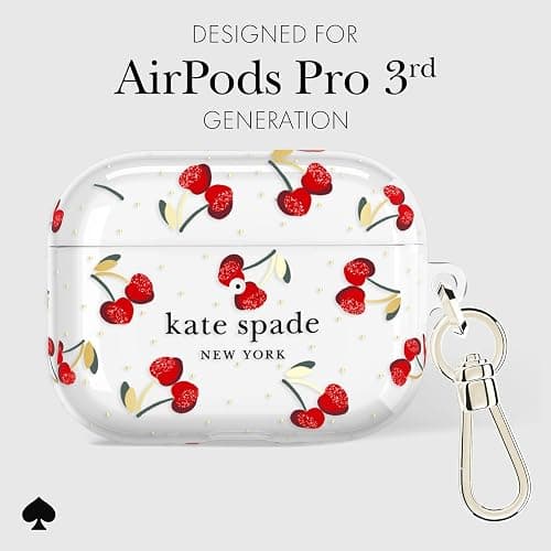 Kate Spade New York AirPods Pro 3 Protective Case with Keychain Ring Clip - Cherry Dot, Compatible with AirPods 3rd Generation thumbnail 6