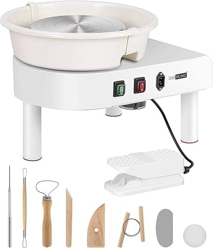 VIVOHOME 25CM Pottery Wheel Forming Machine 350W Electric DIY Clay Tool with Foot Pedal and Detachable Basin for Ceramic Work Art Craft White - Image 1