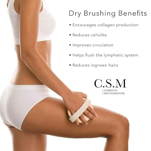 CSM Dry Brushing Body Brush for Lymphatic Drainage - Natural Boar Bristle Exfoliating Brush Set with Face Brush for Cellulite, Circulation & Glowing Skin thumbnail 5