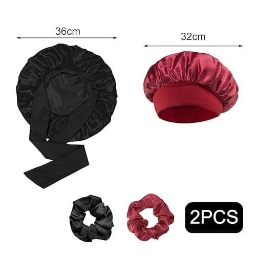 vaolmlop 2 pezzi Cuffia Seta Capelli Notte,Silk Bonnet,Con Nastri Regolabili,Berretto Da Notte Raso Elastico Per Dormire Cappello Da Notte Per Donna Berretto Da Notte Raso thumbnail 7