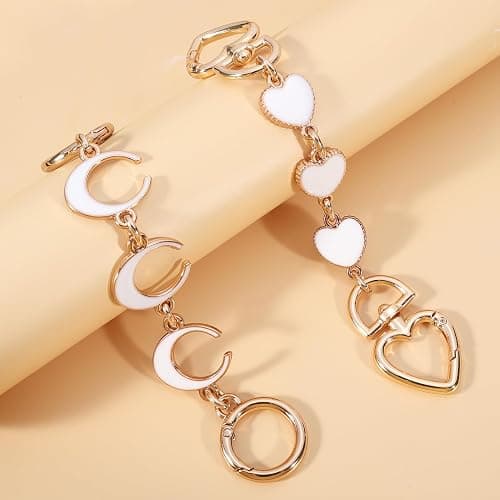 2Pcs Bag Extender Chain Heart Moon Purse Strap Extenders for Handbags Purse Extender Chain Gold Chain Purse Strap Replacement White Purse Accessories Bag Charms for Handbags Purse Making Supplies thumbnail 6