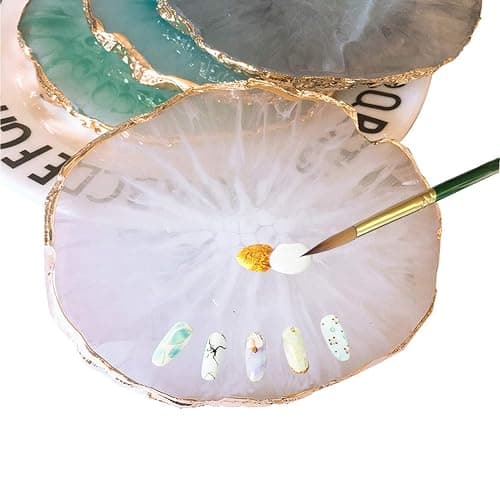 JASSINS Resin Nail Art Palette,Nail Art Painting Mixed Color Palette Gold Edge Nail Gel Color Makeup Display Board (White) thumbnail 3