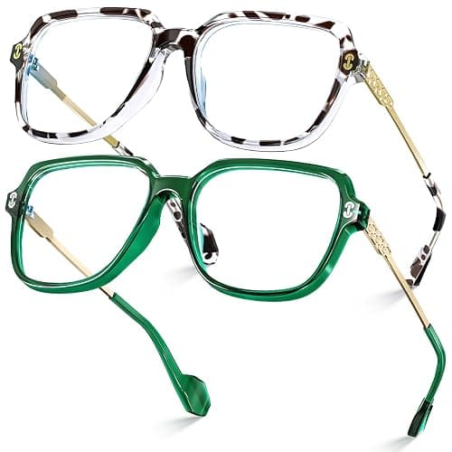 VISOONE Oversized Fashion 99% Blue Light Blocking Glasses for Women REMY | Flexible Metal Temples Extra Wide UV400 HD Clear Lenses Chunky Cute Chic Square Large frame - Image 1