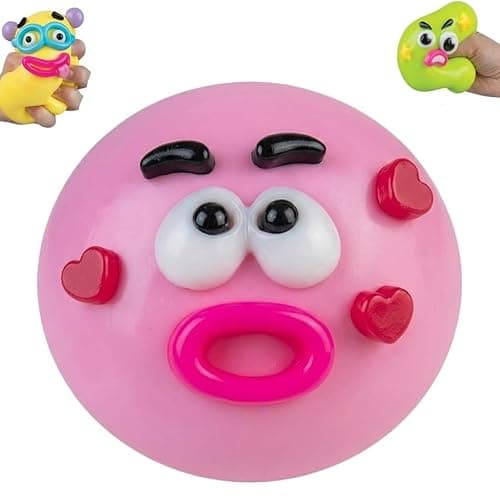 NEW Smushers Squishy, Cute Easy Squeezy Funny Face Squishy Stress Balls, Stress Relief Desk Accessory for Adults (Pink) - Image 1