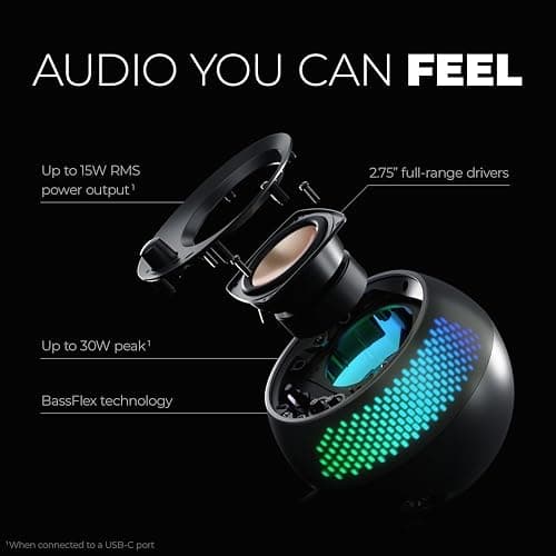 Creative Pebble X 2.0 USB-C Computer Speakers with Customizable RGB Lighting, Bluetooth 5.3, USB Audio, Up to 15W RMS Power for PC and Mac thumbnail 3