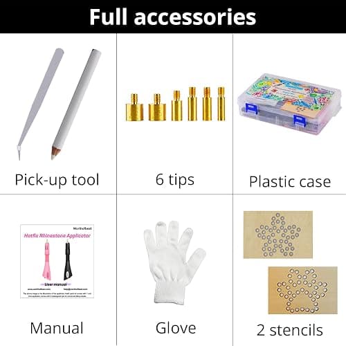 Hotfix Applicator Tool with 8600 Pcs Rhinestones for Blinging Clothes, Fabric, Clothing, Leather, Hot Fix Bedazzler Kit with 6 Tips, Stand, Manual, Case, Glove, Stencils, Tray, Tweezers, Gem Picker thumbnail 4