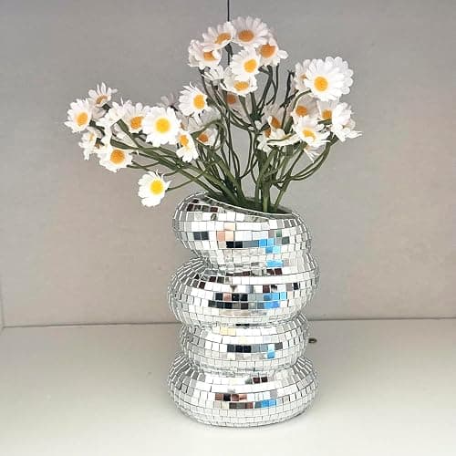 Disco Ball Spiral Vase Unique Glass Tiles Flower Bottle Disco Ball Planter Silver Mirror Vase for Home Living Room Kitchen Office Table Decor (Silver) thumbnail 7