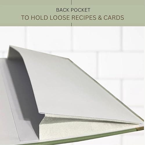 Kikaze Collection Blank Recipe Notebook | Small Blank Recipe Book to Write in Your Own Recipes | Artisan Hardcover Journal for 60 Recipes | 8.4” x 6” Leather Sage Green & Gold Hardcover | Tabs, Stickers, Pocket & Bookmarks thumbnail 7