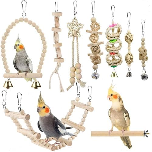 Bird Parrot Swing Toys, Chewing Standing Hanging Perch Hammock Climbing Ladder Bird Cage Toys for Budgerigar, Parakeet, Conure, Cockatiel, Mynah, Love Birds, Finches and Other Small to Medium Birds - Image 1