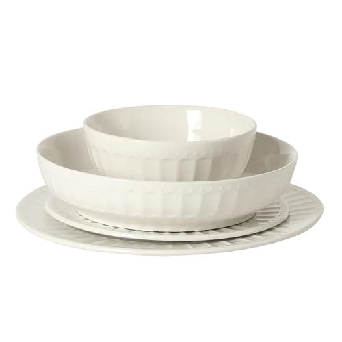 Gibson Home Melbourne White Plates and Bowls Set, 16 Piece Embossed Ceramic Dinnerware Set - Service for 4 Dishes - With Pasta Bowl thumbnail 7
