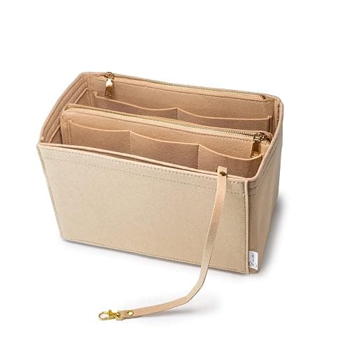 AT Allure-T ® Organizer Neverfull mm, 2in1 Handtaschen Organizer Filz mit Reißverschluss, Handtaschenorganizer Groß mit Schlüsselkette, Filz Taschenorganizer Beige L - Beige - L thumbnail 2