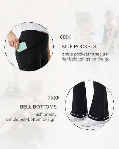 Stelle Girls Flare Leggings Bell Bottoms Yoga Pants with Pockets High Waisted Bootcut Dance Pants thumbnail 6