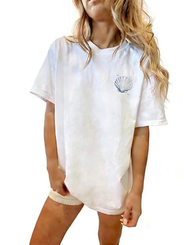Women Teens Girl Oversized Graphic Shirts Short Sleeve Floral Baggy Tees Y2K Cute Aesthetic Summer Coastal Tops thumbnail 2