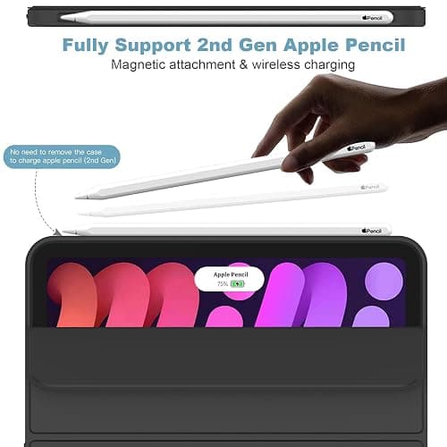 iMieet iPad mini 7 Case 2024 (A17 Pro), iPad mini 6 Case (8.3-Inch,2021 Model), iPad mini 7th/6th Generation Case with Pencil Holder, Trifold Stand Smart Case with Soft TPU Back,Black thumbnail 2