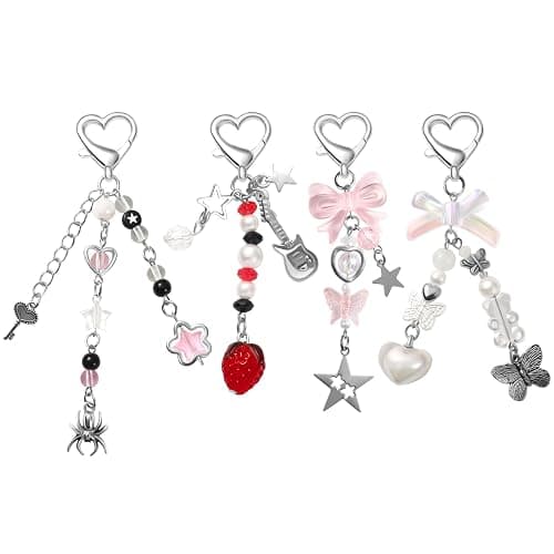 VZZNN 4 PCS Y2K Keychain Cute Keychain Accessories Y2K Phone Charms With Tether Tab Aesthetic Keychains - Image 1