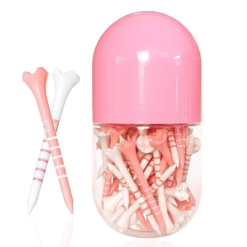 EWILLING Stable & Durable Plastic Golf Tees 60Pcs Size 2-3/4 Inch or 3-1/4 Inch Packaged in Plastic Jar with Lid Available Pink White Blue Color - Image 1