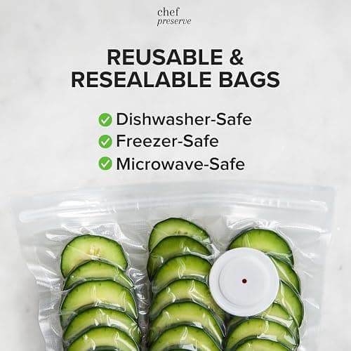 Chef Preserve Compact Vacuum Sealer for Food (Vacuum Sealer Machine + 10 Reusable Vacuum Bags) Powerful Handheld Vacuum Sealer Machine, Seal Meal Saver, Portable Food Sealer thumbnail 3