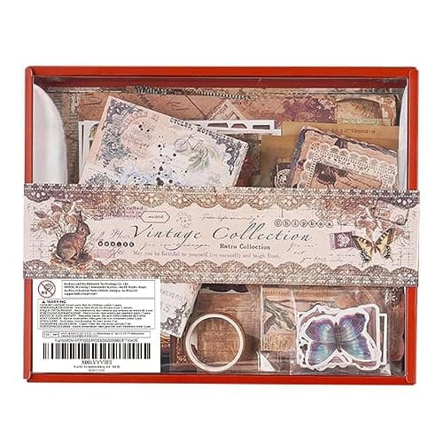 Funto Scrapbooking Kit (202 PCS), Vintage Collection-Wisteria & Butterfly, Perfect for Bullet Scrapbooking Materials, Planner DIY Arts Craft Collage thumbnail 8