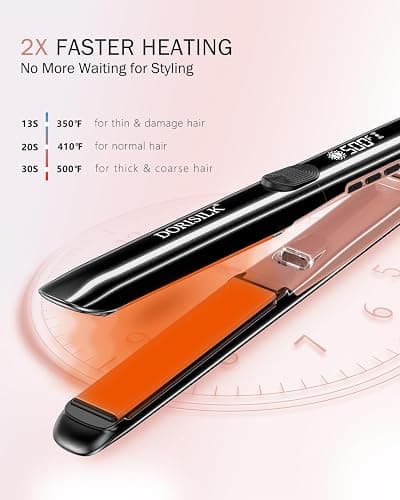 DORISILK 500 Degree High Temp Professional Hair Straightener，30s Fast Heating Ceramic Flat Iron ，2 in 1 Hair Straightener and Curler，Plasma Flat Iron Get Frizz-Free ，Dual Voltage for Travel Using thumbnail 4